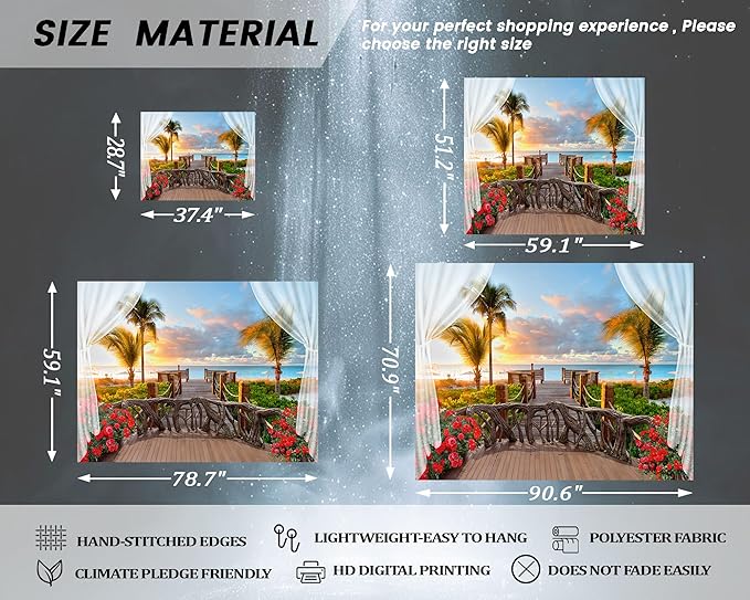 dueeia Beach Window Tapestry Wall Hanging Beachy Coastal Ocean Nature Tropical Landscape Scenic Tapestries for Bedroom Living Room Wall Decor (90.6"x70.9")