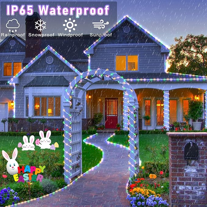 66FT 200 LED Rope Lights for Outside, Plug In Rope Lights Outdoor Waterproof with 8 Modes, Connectable Clear Tube Light for Indoor Bedroom Camping Garden House Party Decoration - Pastel Multicolor