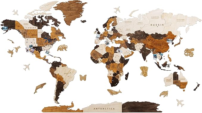 HYPERI Multilayered 3D Wooden World Map Wall Decor, Wood Art Wall Decor, Mapa Mundi Para Pared, World Maps and Push Pins, Valentine's Day Gifts For Dad, Mom, Boss, Husband, Wife (Medium)