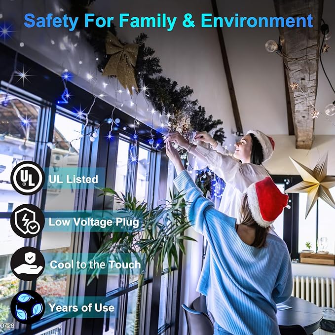 612 LED 60FT Christmas Lights with 136 Drops, 12 Modes Dimmable CoolWhite & Blue Outdoor Hanging Lights with Timer Memory, Waterproof Curtain Lights for Bedroom Yard Indoor Window Roof Fence Wedding