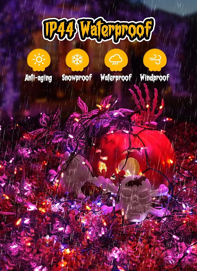 Halloween Orange Purple Outdoor Lights,17.8 Feet 50 LED Christmas Lights with 8 Modes,Waterproof Mini String Lights Battery Operated for Outdoor Indoor Use, Xmas Halloween Tree Holiday Party Patio