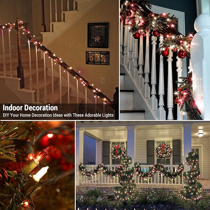 BrizLabs 300 Counts Red & White Christmas Lights, 69.6ft Mini Lights Connectable, UL Certified Incandescent Christmas String Lights Plug-in, Indoor Xmas Tree Lights for Outdoor Xmas Home Decor