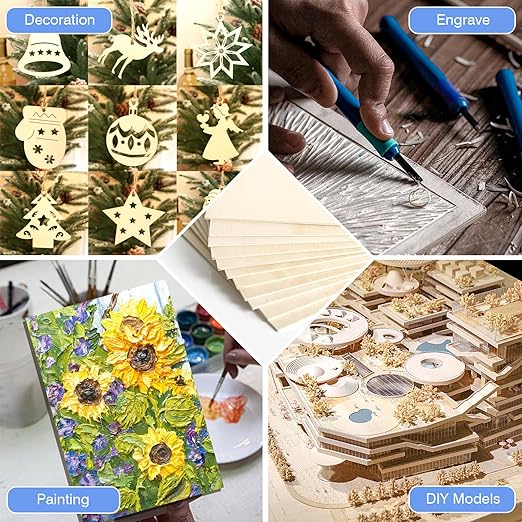 12 Pack Basswood Sheets for Crafts 12x18x1/8 Inch, 3mm Thick Unfinished Plywood for Laser Cutting & Engraving, DIY Ornaments and Architectural Model