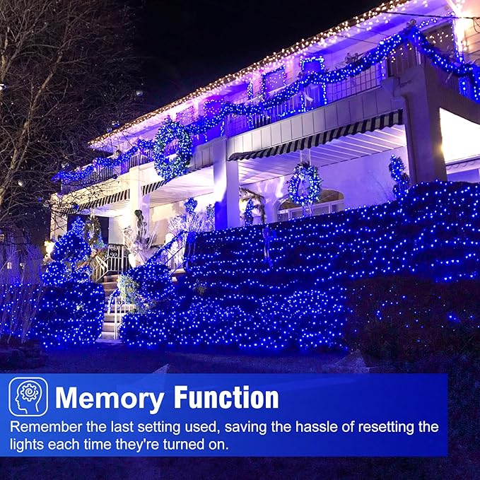 Christmas Lights Outdoor, 262FT 800 LED Christmas String Lights 8 Modes, Green Wire Waterproof Twinkle Tree Light for Indoor House Yard Patio Wedding Holiday Decorations, Blue