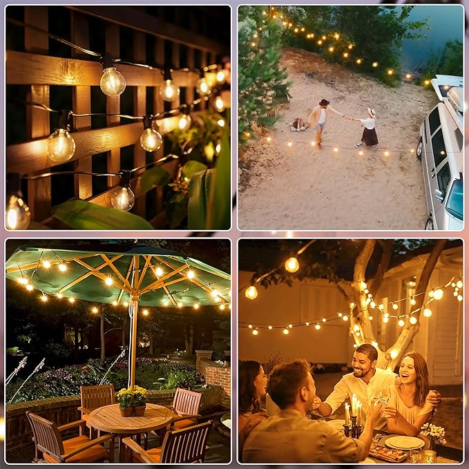 Ollny 110FT Solar String Lights for Outside, Waterproof Remote Control Dimmable Timers 3Modes Outdoor Light with 50 LED + 2 Spare Shatterproof Bulb, G40 Hanging Lights for Patio Pool House Garage