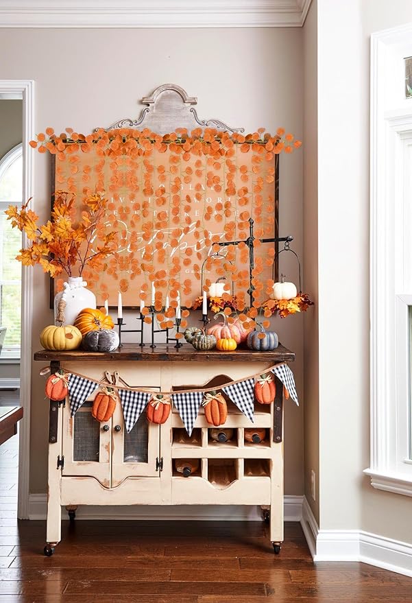 DearHouse 86 Feet 12 Strands Artificial Eucalyptus Leaf Plants Fall Garland Vine Hanging Eucalyptus Garland Thanksgiving Decor for Home Kitchen Wedding Wall Decor