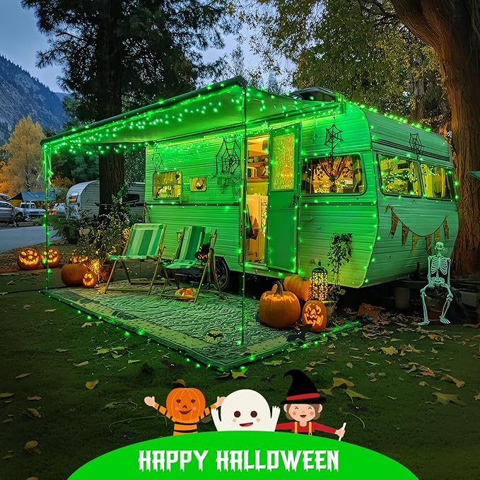 JMEXSUSS 2 Pack Green Halloween Lights, Total 400 LED 151FT Green Solar Lights Outdoor Waterproof, 8 Modes Solar Christmas String Light for Outside Patio Yard Tree Christmas Halloween Decorations