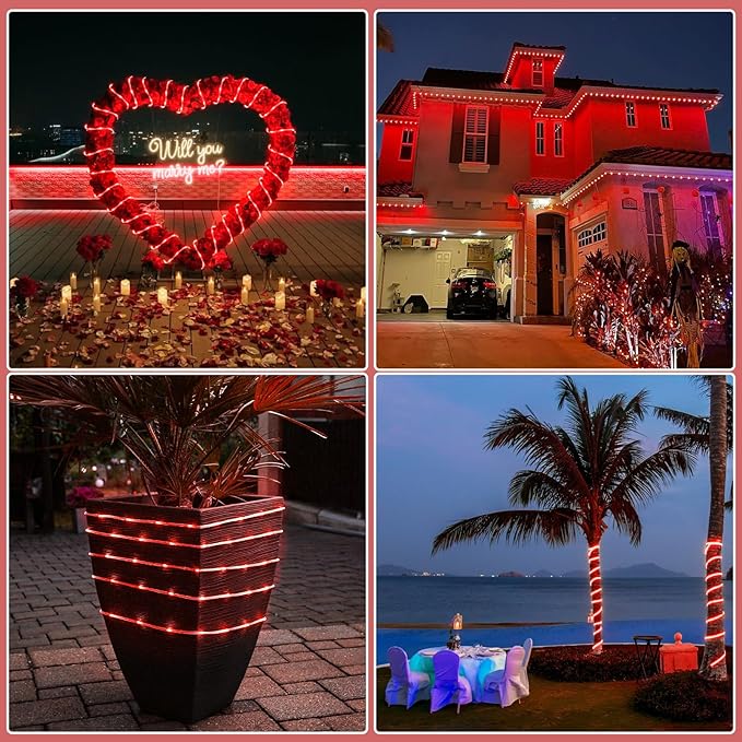 Rope Lights for Outside, 164FT 500 LED String Lights Outdoor Waterproof, 8 Modes Plug in Clear Tube Lights for Indoor Bedroom Garden Patio Tree Pool Background Deck Decorations, Red