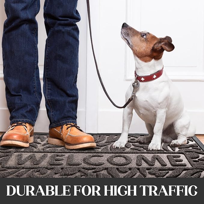 Yimobra Welcome Door Mat Outdoor Indoor, Non Slip Front Doormats, Heavy Duty Rubber Backing, Low-Profile Entrance Mat, Absorbent Resist Dirt, Easy Clean Patio Garage Floor Mats, 29.5 x 17, Brown