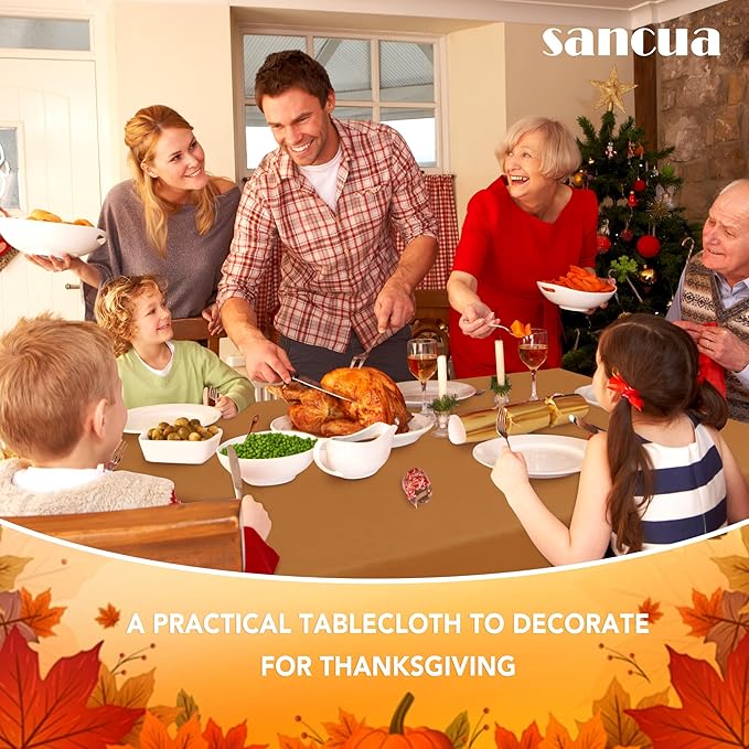 sancua Tablecloth Rectangular - 60 x 120 Inch - Stain and Wrinkle Resistant Washable Fabric Fall Table Cloth Rectangle, Thanksgiving Decorative Polyester Table Cover for Dining, Parties, Bronze