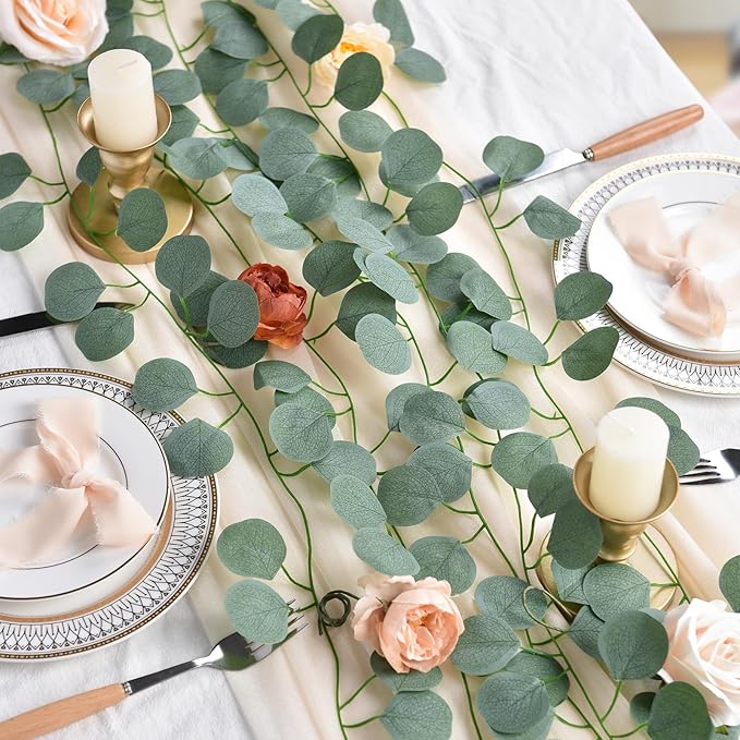 DearHouse 86 Feet 12 Strands Artificial Eucalyptus Leaf Plants Vine Hanging Eucalyptus Garland for Home Kitchen Office Wedding Wall Decor