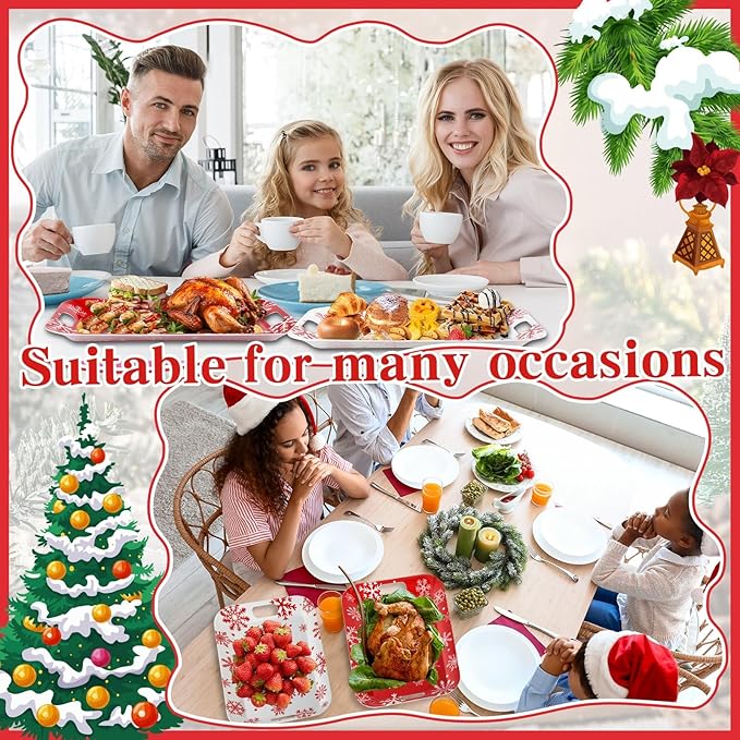 2Pcs Winter Serving Trays 16.1 x 11.1 Inch Large Melamine Christmas Trays Platters with Handles Rectangular Snowflake Melamine Dish for Serving Food Outdoor Dinner Dessert Plates Party Decorations