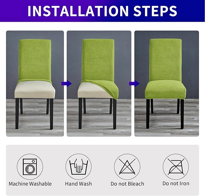 Howhic Stretch Chair Covers for Dining Room Set of 8, Removable Washable Dining Room Chair Covers, Dining Chair Slipcovers Seat Protector, Great Decor for Home and Banquet (Apple Green, 8 Pack)