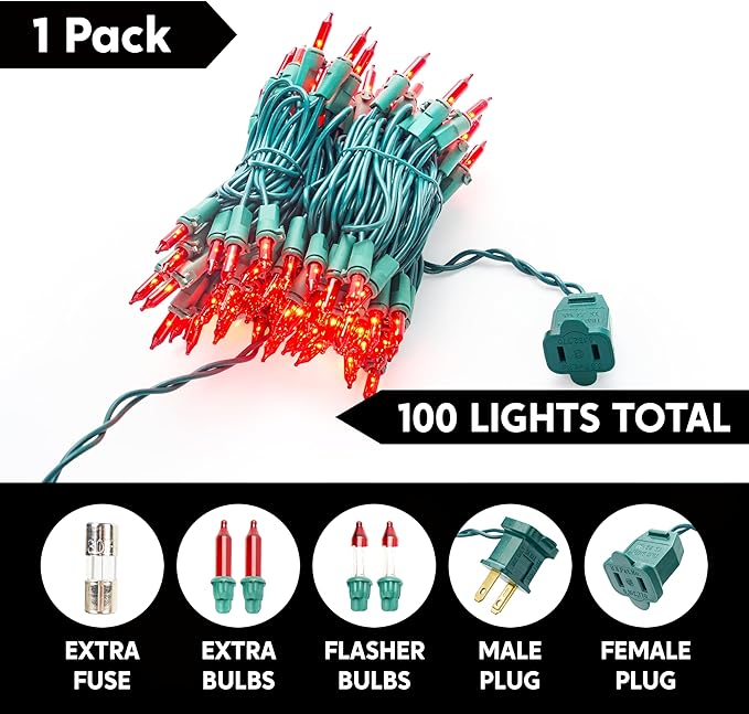 Joiedomi Red Christmas String Lights,100 Count 21.4FT Christmas Fairy Tree Lights Plug in for Indoor Outdoor Valentine's Day Xmas Decorations Patio Holiday Theme Party Yard House,Green Wire