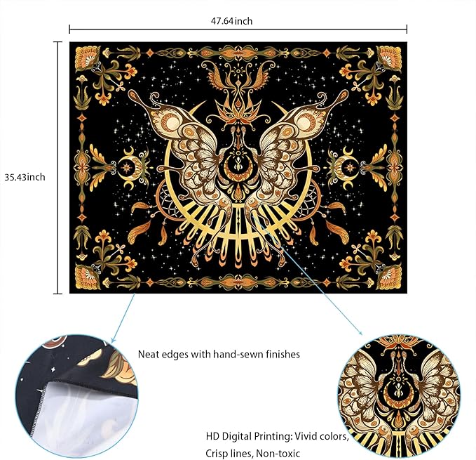 CHDGDHC Butterfly Tapestry - Moth Wall Hanging, UV Resistant, Waterproof, Machine Washable, Lightweight, Psychedelic Bedroom Aesthetic Decor for Bedroom, Living Room, Yoga Room - 47.64x35.43 Inch