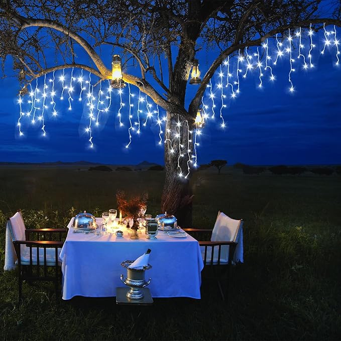 Icicle Lights for Outside, 16.5FT 200 LED Icicle Christmas Lights Outdoor with 8 Modes Waterproof, Connectable Twinkle String Light for Bedroom House Party Wedding Holiday Decorations, White