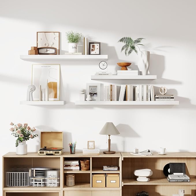 36 Inch Floating Shelves, 11.6 Inch Deep Floating Shelves for Wall, Floating Shelf with Invisible Brackets, Deep Shelves for Bathroom, Bedroom, Living Room, 2 Pack, White