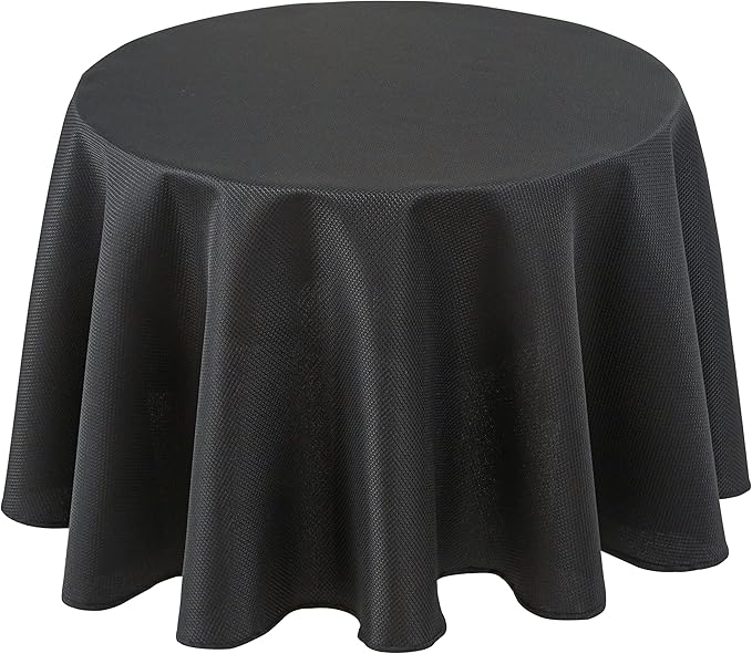 Biscaynebay Textured Fabric Round Tablecloths 60", Black Table Cloth Water Resistant Small Circle Folding Table Covers Linen Washable for Dining, Kitchen, Wedding and Parties etc