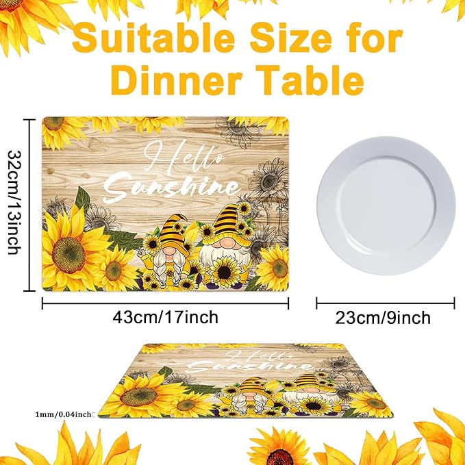 Sunflower Placemats Set of 6 Sunshine Plastic Table Mats Vintage Sunflower Theme Place Mats Summer Holiday Washable Table Placemats for Indoor Outdoor Party Kitchen Dining