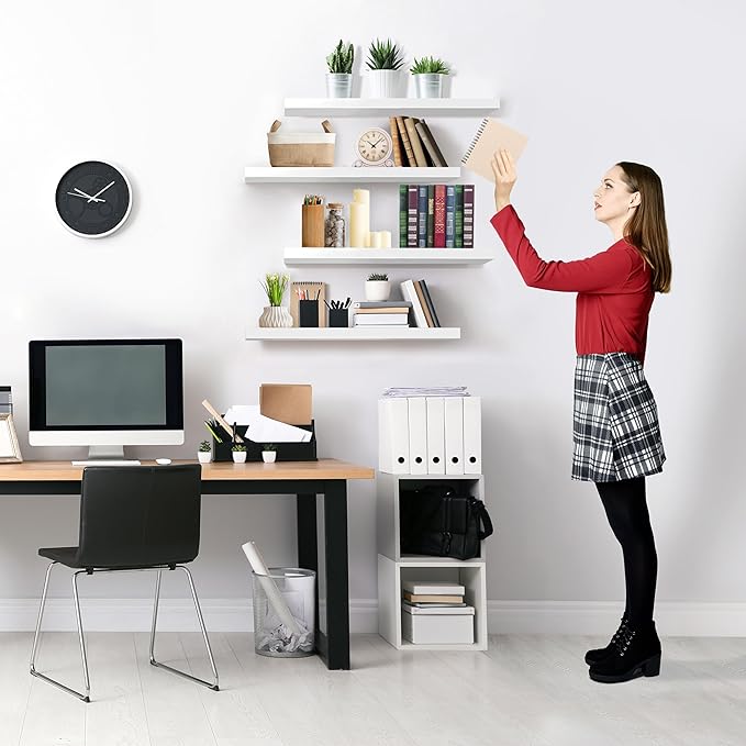 Sorbus Floating Shelves for Wall - 24" Bathroom Shelves, Wall Decor for Bedroom, Kitchen, Living Room, Home Decor & Book Storage - Mounted Floating Shelf with Invisible Brackets (White, 4 Pack)