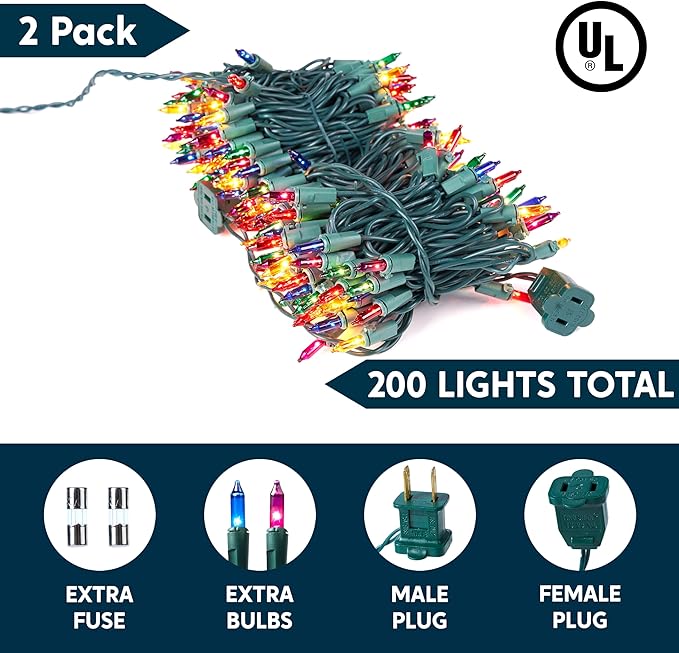 Joiedomi Multicolor Christmas String Lights,200(2x100) 42.6FT Christmas Fairy Tree Lights Plug in for Indoor Outdoor Xmas Decorations Patio Holiday Theme Party Yard House,Green Wire