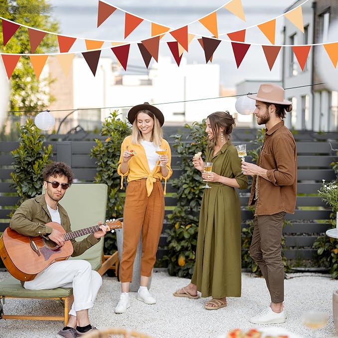 Brown Orange Yellow Pennant Banner Garland Bunting Decorations for Happy Fall Thanksgiving Autumn Harvest Festival Wedding Birthday Party Home Outdoor 33Feet 30Flags
