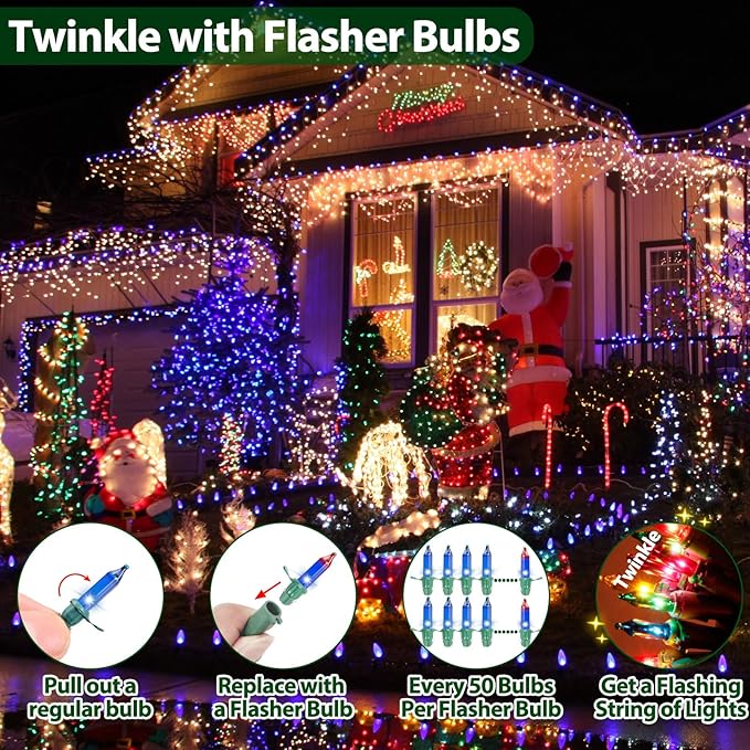 Multicolor Christmas Lights String 25FT 100 Count Incandescent Bulbs Mini Lights with Green Wire for Christmas Tree, Garland, Wedding, Party, Home, Indoor & Outdoor Festival Decoration