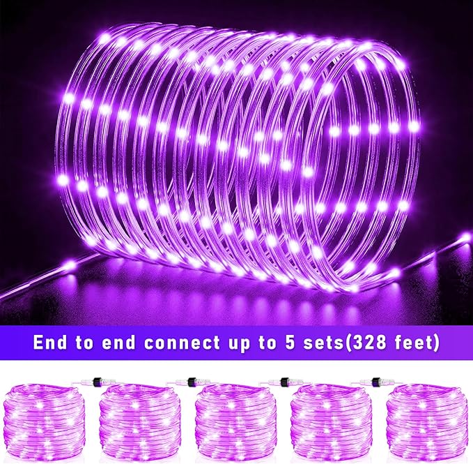 Purple Halloween Lights, 66FT 200 LED Rope Lights for Outside Waterproof with 8 Modes, Connectable Tube String Lights for Indoor, Garden, Backyard, Patio, Deck, Pool, Tree Decorations