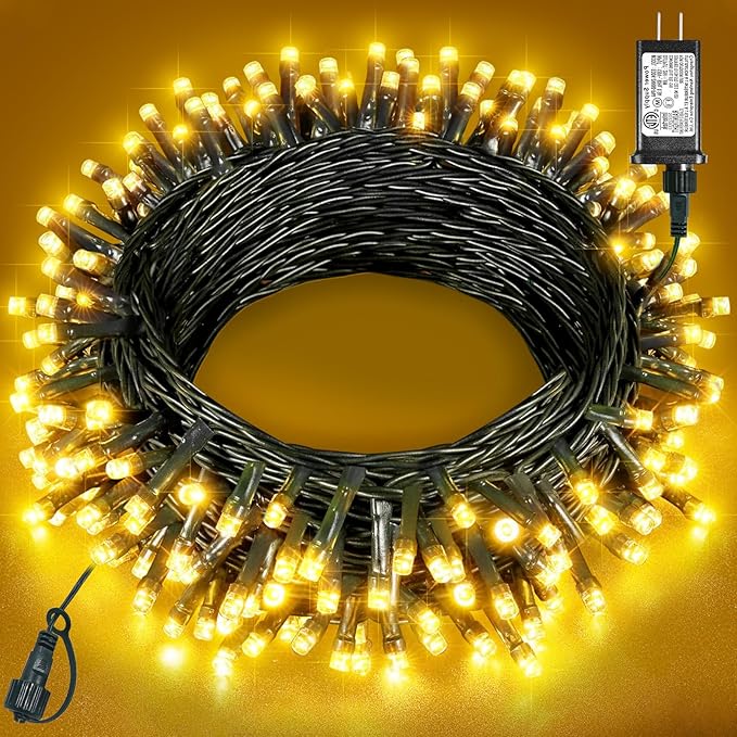 40FT 120 LED Christmas Lights Outdoor, Warm White Christmas Tree Lights with 8 Modes & Waterproof, Connectable Plug in String Light for Indoor Bedroom Yard Party Wedding Decorations