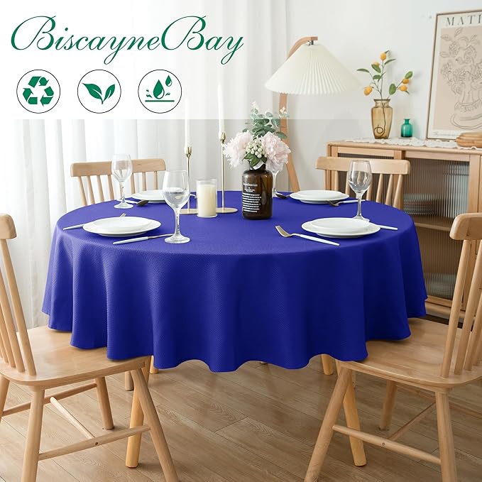 Biscaynebay Textured Fabric Round Tablecloths 70", Royal Blue Water Resistant Table Cloth Circle Folding Table Covers for Dining, Kitchen, Wedding, Parties etc. Machine Washable