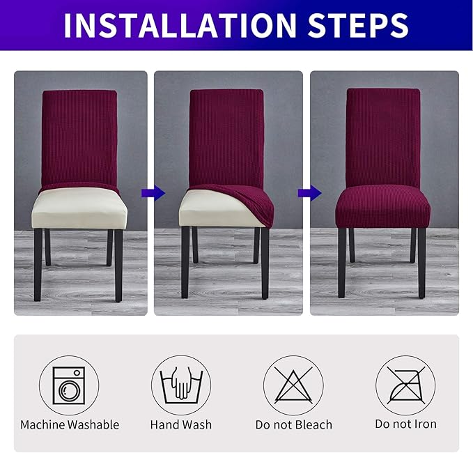 Howhic Stretch Chair Covers for Dining Room Set of 2, Removable Washable Dining Room Chair Covers, Dining Chair Slipcovers Seat Protector, Great for Home Upholstery and Banquet (Burgundy, 2 Pack)