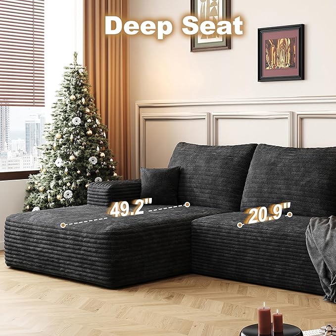 108" Sectional Couches for Living Room Modern Modular Sofa with L-Shape Couchs Upholstered Boneless Couch Deep Seat Sectional Couch with Chaise (Black, Left Facing Chaise+2Seaters)
