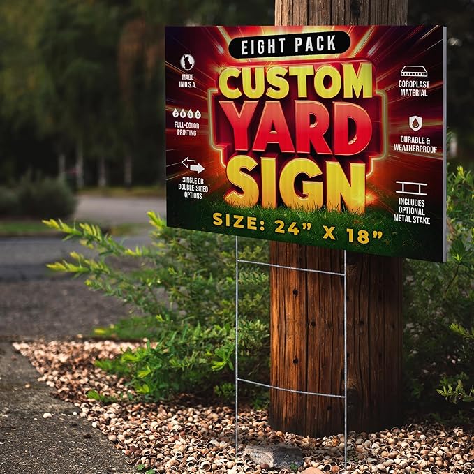 8 Pack 24"x18" Custom Yard Signs with Stakes, Personalized Yard Signs for Outdoors, Customized Full Color Print Corrugated Signs for Business