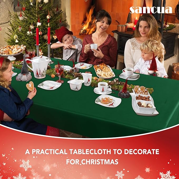 sancua Rectangle Tablecloth - 70 x 120 Inch - Stain and Wrinkle Resistant Washable Polyester Table Cloth, Decorative Fabric Table Cover for Dining Tables, Buffet Parties and Christmas, Hunter Green