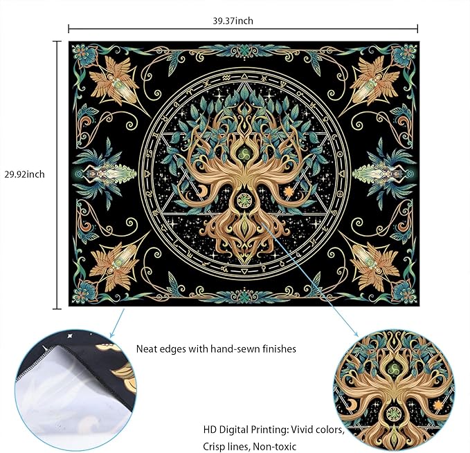 Tree of Life Tapestry - Natural Hippie Wall Hanging, UV Resistant, Machine Washable, Lightweight, Psychedelic Witchcraft Bedroom Decor for Bedroom, Living Room, Yoga Room - 39.37x29.92 Inch