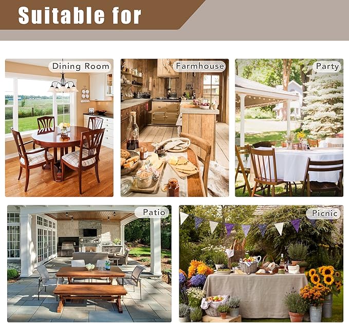 Fitable Faux Linen Tablecloth Rectangle 60 x 84 Inch - Fabric Neutral Table Cloth for 6 Foot Tables, Nature Faux Burlap Kitchen Table Cover for Dining, Party, Farmhouse, Outdoor Picnic, Camping