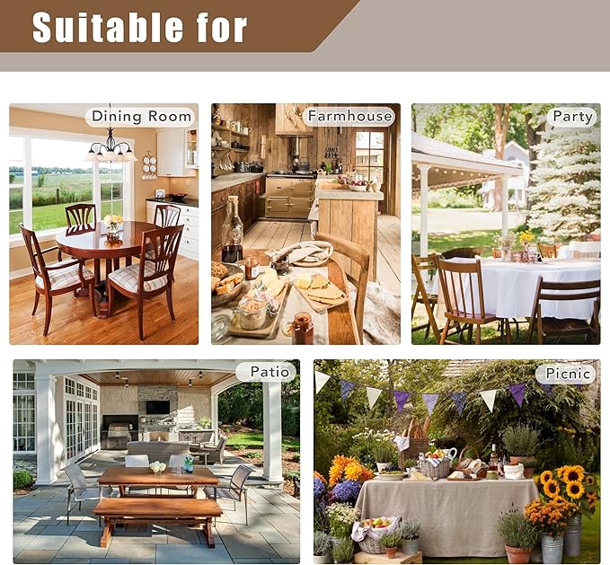 Fitable Faux Linen Beige Table Clothes Rectangle 60 x 120 Inch - 2 Pack Neutral Tablecloths for Standard 8-Seater Rectangular Dining Table(5 ft ?2.5 ft) for Dining, Party, Farmhouse, Banquet, Buffet