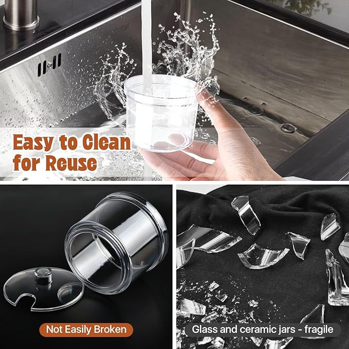 12 Pcs Acrylic Sugar Bowl with Lid and Spoon,7.1 Oz Clear Condiment Storage Pot,Sugar Jar Spices Container for Home Kitchen,Coffee Bar,Restaurant