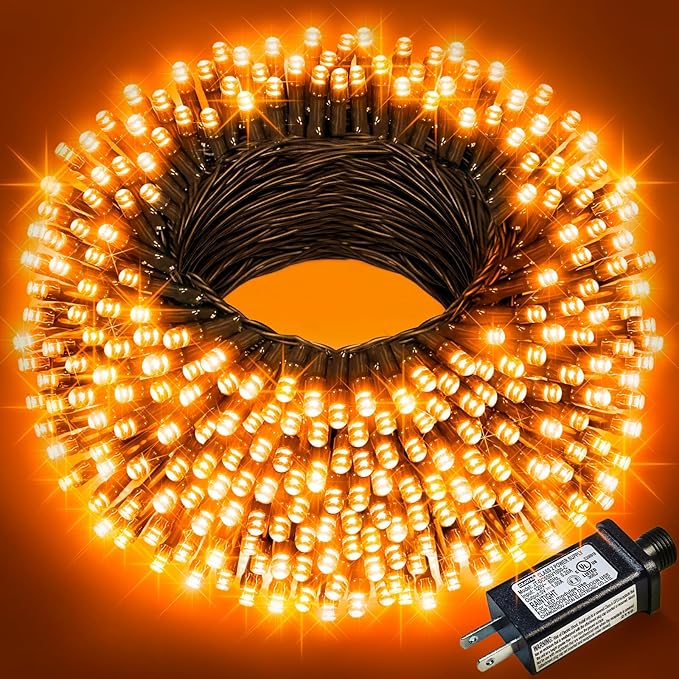 Orange Halloween Lights Outdoor, 66FT 200 LED String Lights for Outside with 8 Modes Waterproof, Plug in Connectable Twinkle Light Green Wire for Indoor Garden Tree Patio Party Decorations