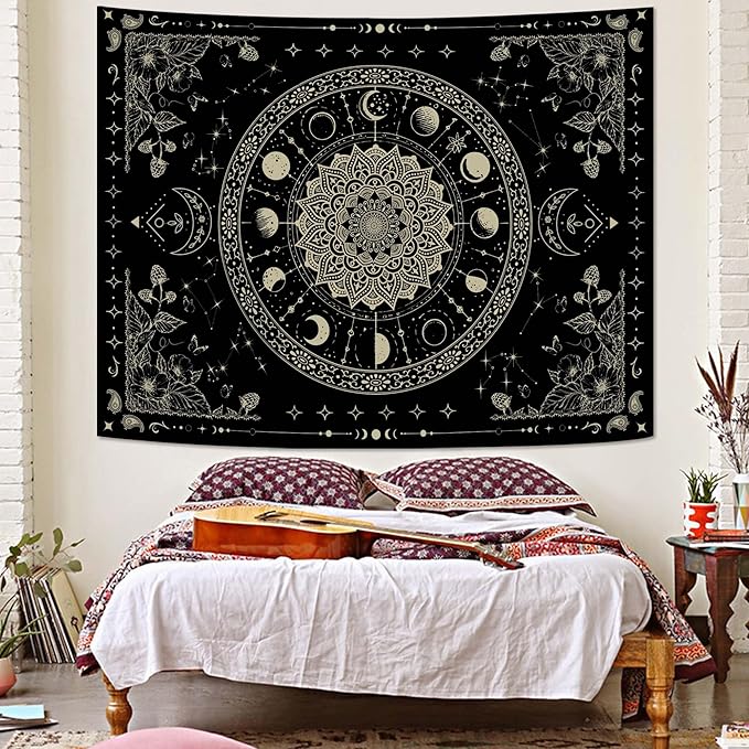 Lunerfex Mandala Moon Tapestry Boho Tapestry for Bedroom Black Tapestries Wall Hanging Living Room Wall Art and Home Decor 60x80