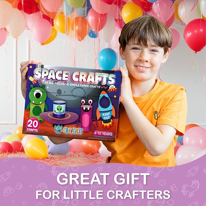 Craftikit® 20 Space Arts & Crafts for Kids - All-Inclusive Fun Toddler Craft Kit, Ages 3-10, Galaxy-Themed Activities