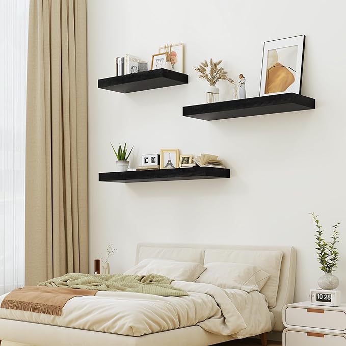 12" Deep Black Floating Shelves,Over Toilet Long Wall Mounted Modern Farmhouse 36 inches,Wall Shelves with Invisible Brackets for Bedroom, Bathroom, Living Room, Kitchen, Set of 1