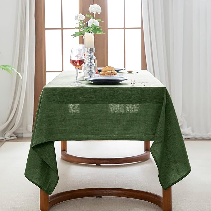 EVERLY 100% Pure Linen Rectangle Tablecloths 60x108Inches for Dining,Buffet Parties,Picnic,Events,Weddings and Restaurants,Decorative Halloween,Thanksgiving Machine Washable Tablecloths-Green