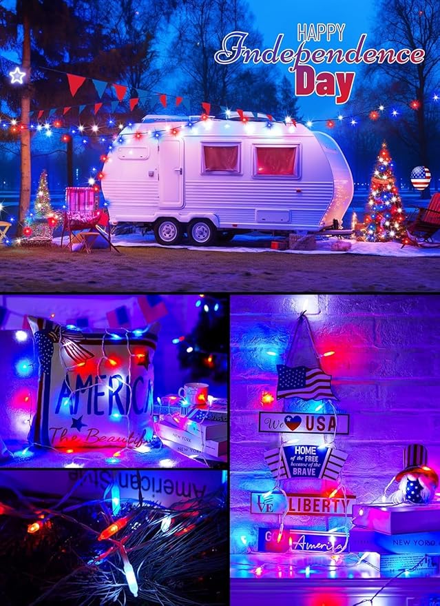Battery Operated Independence Day String Lights - 8ft 20 LED 4th of July Decoration Patriotic Mini Lights with Timer, Waterproof for Indoor Outdoor Bedroom Wedding Party Holiday(Red White Blue)