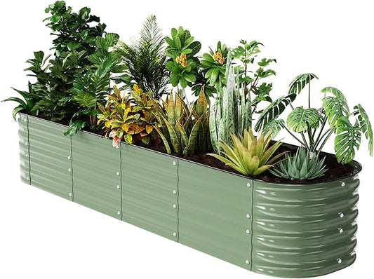 Raised Garden Bed Kit 8×2×1.4 FT Magnesium-Aluminum-Zinc Stainless Steel Metal Planter Box for Planting Outdoor Plants Vegetables(Light Green)
