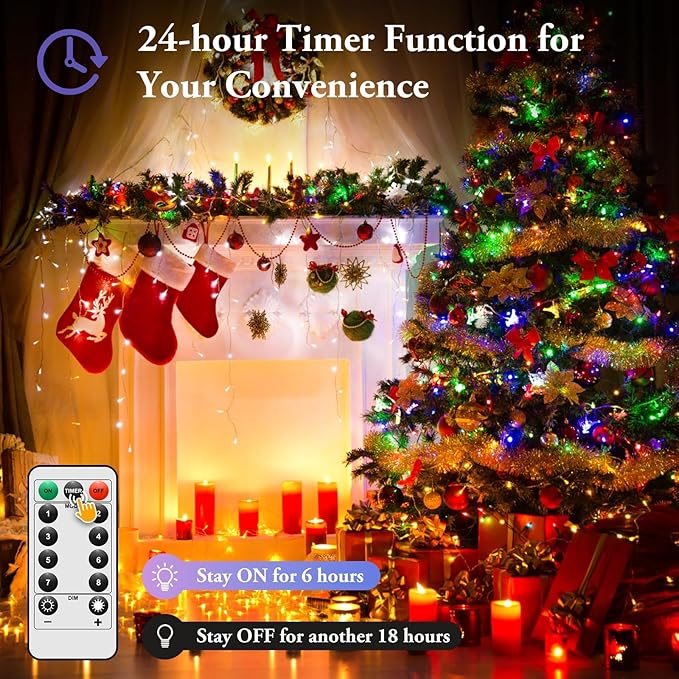 4 Pack 100 LED Fairy Lights Battery Operated with Timer & Remote, 33FT Waterproof Twinkle Lights Indoor Outdoor, Fairy String lights for Bedroom Classroom DIY Wedding Christmas Decorations, Multicolor
