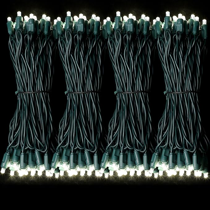 50LED String Lights,LED Christmas Lights,6" SPACING,Green Wire,White Colour,Commercial Grade