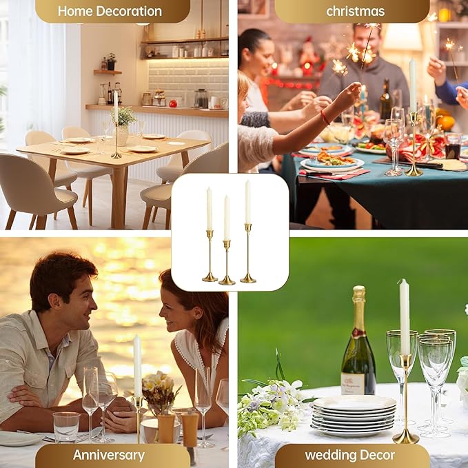 2 Sets(6 Pcs) Candle Stick Holders, Brass Gold Metal Taper Candle Holders, Vintage Modern Decorative Centerpiece Candlestick Holders for Table Mantel Wedding Housewarming Gift