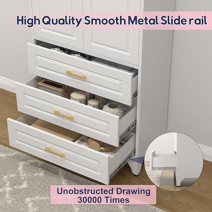 Pantry Kitchen Cabinet with Drawer, 75" Tall Pantry Storage Cabinet, Metal Storage Cabinets with Doors and Shelves, Large Freestanding Cupboard for Dining Room, Assembly Required, White