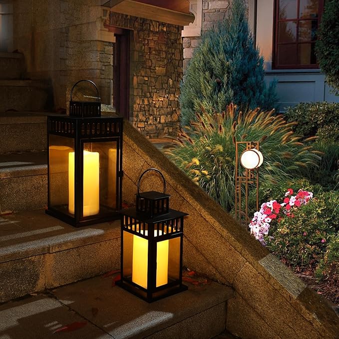 NURADA Large Outdoor Flameless Candles 6" 8" 10" x 5" - Waterproof LED Pillar Flickering Candle Battery Operated with Timer Remote for Patio Porch Lanterns - Ivory White Set of 3